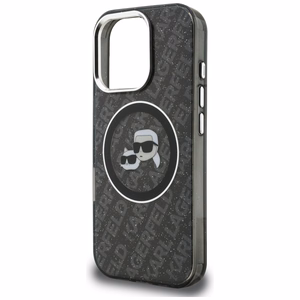 Karl Lagerfeld IML Glitter Karl & Choupette Heads Logo MagSafe Dėklas iPhone 16 Pro - juodas