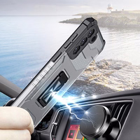 Crystal žiedinis dėklas šarvuotas hibridinis + magnetinis laikiklis Samsung Galaxy S22 + (S22 Plus) raudonas