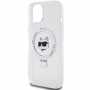 Karl Lagerfeld KLHMP15MHMRSCHH iPhone 15 Plus 6.7" baltas/baltas kietas dėklas su žiediniu stovu Choupette Head Magnetinis
