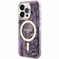 Guess GUHMP14XHLEOPWP iPhone 14 Pro Max 6.7" rožinis kietas dėklas Leopard Magnetinis