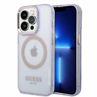 Guess Auksinis kontūras Permatomas Magnetinis dėklas iPhone 14 Pro Max 6.7" - violetinė