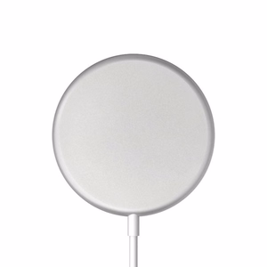 Crong MagSpot aliumininis 15 W magnetinis belaidis įkroviklis, suderinamas su MagSafe, sidabro ir baltos spalvų