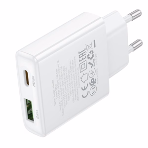 Borofone Įkroviklis BN25 Wish (Ultra Thin) - USB + Type-C - PD QC 3.0 30W baltas