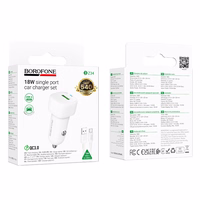 "Borofone" automobilinis įkroviklis BZ34 Cloud - USB - QC 3.0 18W su C tipo USB kabeliu, baltos spalvos