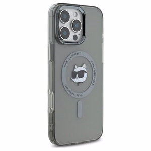 Karl Lagerfeld IML Metalinis Choupette Head Magnetinis dėklas telefonui iPhone 16 Pro - juodas
