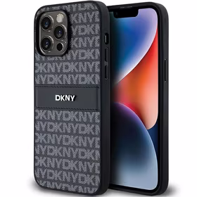 DKNY odinis mono juostelės ir metalinis logotipas dėklas iPhone 14 Pro - juodas