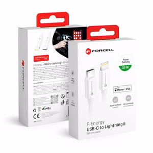 FORCELL F-ENERGY C901 kabelis Type C į Lightning MFi PD 3A 30W 1 m baltas