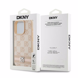 DKNY Odinis languotas mono raštas ir spausdintos juostos dėklas telefonui iPhone 15 Pro - rožinis