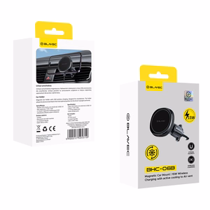 Blavec automobilinis laikiklis BHC-06B 15W magnetinis su indukciniu įkrovimu ir aktyviu aušinimu į ventiliacijos groteles (BHC06B-MAVIB) juodas