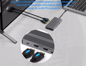 Adapteris USB Type-C - 2x HDMI, VGA, LAN, 3x USB Type-A, SD, TF, USB Type-C PD100W, Aux