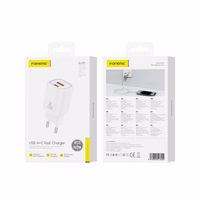 FONENG sieninis įkroviklis EU70 PD 20W 1xUSB-C + 1xUSB QC3.0 baltas