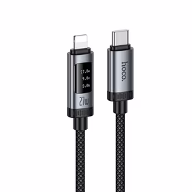 Duomenų kabelis su skaitmenine indikacija USB C į Lightning Hoco PD 27W 1,2 m U148 juodas
