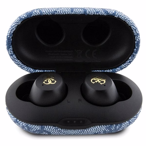 TWS Guess 4G Metal Bluetooth ausinės su ENC įkrovimo stotimi - mėlynos