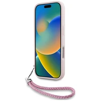 Karl Lagerfeld dygsniuotas pradinis logotipas ir grandinės dirželis dėklas telefonui iPhone 16 - rožinė