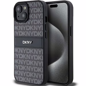 DKNY Odinis mono juosta ir metalinis logotipas dėklas telefonui iPhone 15/14/13 - juodas