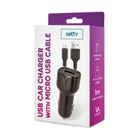 Setty automobilinis įkroviklis 1x USB 1A juodas + microUSB kabelis 1,0 m NAUJAS