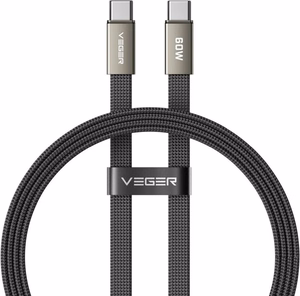 Плоский кабель Type C – Type C VEGER PD 3A 60 Вт CC06-MTB, 1,2 м, черный