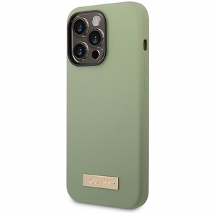 Guess silikoninis logotipo plokštė MagSafe dėklas telefonui iPhone 14 Pro Max – žalias