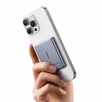 Baseus PicoGo AM31 Qi2 5000mAh 20W itin plona MagSafe suderinama išorinė baterija su stovu ir Baseus Simple USB-C 20cm pintu laidu - pilka