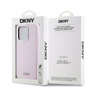 DKNY Skystas silikoninis mažas metalinis logotipas magnetinis dėklas telefonui iPhone 14 Pro - rožinė