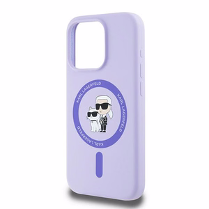 Karl Lagerfeld silikoninis Karl&Choupette galvų žiedas Magnetinis dėklas iPhone 15 Pro - Violetinis