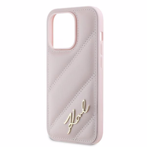 Karl Lagerfeld Diagonal Quilted Script dėklas telefonui iPhone 14 Pro Max - rožinis