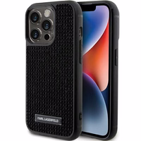 Karl Lagerfeld Krištolo logotipas metalinė plokštelė dėklas iPhone 15 Pro - juoda