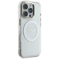 Guess IML Metal Colored Circle Classic Logo Magnetinis dėklas telefonui iPhone 16 Pro Max - baltas