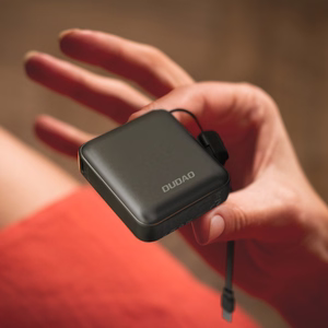 Dudao K22+ Itin kompaktiška išorinė baterija 10000mAh 22.5W USB-C su pakabuku/kabeliu - pilka