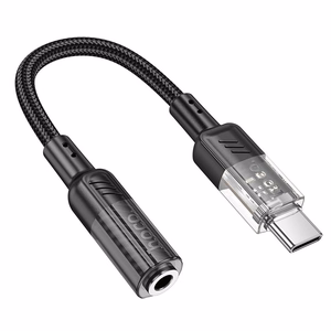 adapteris AUX USB C do Jack 3,5 mm Hoco 0,15 m LS37 transparentny juodas