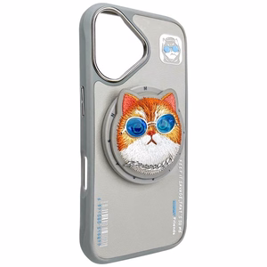 AmazingThing Nimmy Glasses Cool Cat MagSafe dėklas telefonui iPhone 16 – pilkas