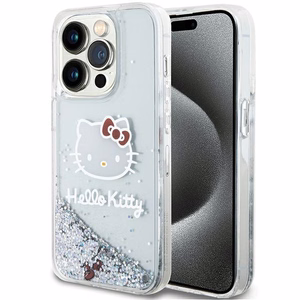 Hello Kitty skysto blizgučių pakabukai Kitty Head dėklas telefonui iPhone 14 Pro - sidabrinis