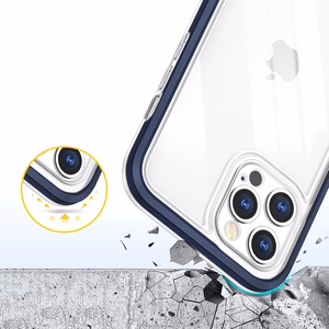 Skaidrus 3in1 dėklas iPhone 12 Pro Max mėlyno rėmo gelio dangteliu