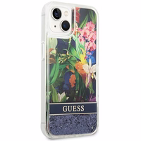 Guess GUHCP14MLFLSB iPhone 14 Plus 6.7 "mėlynas/mėlynas kietas dėklas Flower Liquid Glitter