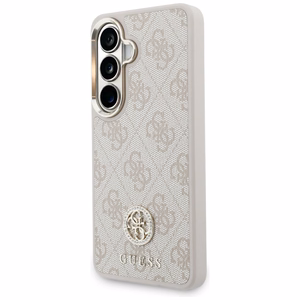 Guess 4G Big Rhinestone Triangle Strap MagSafe dėklas + dirželis Samsung Galaxy S26 rožinis