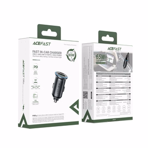 Automobilinis įkroviklis Acefast B15 65W USB-C/USB-A pilkas