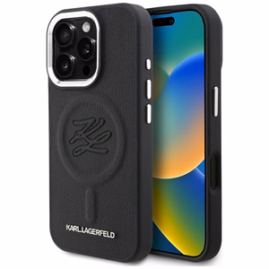 Karl Lagerfeld inicialų ir metalinis logotipas MagSafe dėklas iPhone 16 Pro - juodas