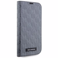 Karl Lagerfeld KLBKP14LSAKLHPG iPhone 14 Pro 6.1" knygos dėklas sidabrinis/sidabrinis Saffiano Monogram