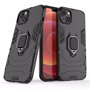 Ring Armor dėklas telefonui iPhone 14 Plus šarvuotas dangtelis su magnetiniu laikikliu ir žiedu juodas