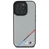 BMW M perforuotas trispalvės linijos magnetinis dėklas telefonui iPhone 16 Pro Max - pilkas