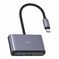 USAMS adapteris HUB 4w1 2xUSB 2.0/USB 3.0/ USB-C tamsiai pilkas SJ627HUB01 (US-SJ627)