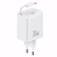 USAMS tinklo įkroviklis 1xUSB-C su susukamu laidu USB-C Retractable PD+QC 30W Gan Fast Charging baltas YC Series CC241TC02 (US-CC241)