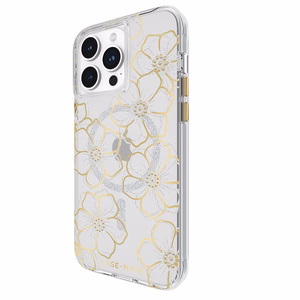 Case-Mate Floral Gems MagSafe dėklas, skirtas iPhone 15 Pro Max, aukso spalvos