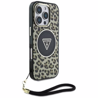 Guess HC IML leopardas trikampio virvelės dirželis MagSafe dėklas iPhone 16 Pro - rudas