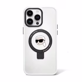 Karl Lagerfeld KLHMP15LHMRSKHH iPhone 15 Pro 6.1" baltas/baltas kietas dėklas su žiediniu stovu Karl Head Magnetinis