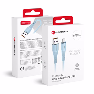 Kabelis FORCELL F-ENERGY C341 USB A į Micro USB QC3.0 2,4A 18W Silikoninis 1 m mėlynas (m)