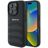 AMG odinis įspaustų linijų juodas logotipas iPhone 16 Pro Max dėklas - juodas