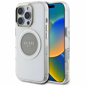 Guess IML Metal Colored Circle Classic Logo Magnetinis dėklas telefonui iPhone 16 Pro Max - pilkas