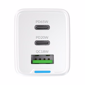Wozinsky GaN 65W įkroviklis su USB-A ir 2xUSB-C jungtimis bei 65W USB-C kabeliu - baltas