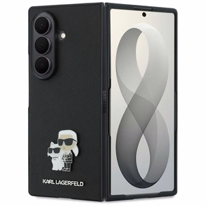 Juodas „Karl Lagerfeld Saffiano Karl & Choupette Pin“ dėklas, skirtas „Samsung Galaxy Z Fold8 Ultra“
